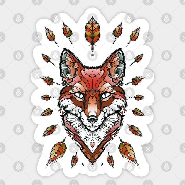 geometric fox and fall leaves Sticker by weilertsen